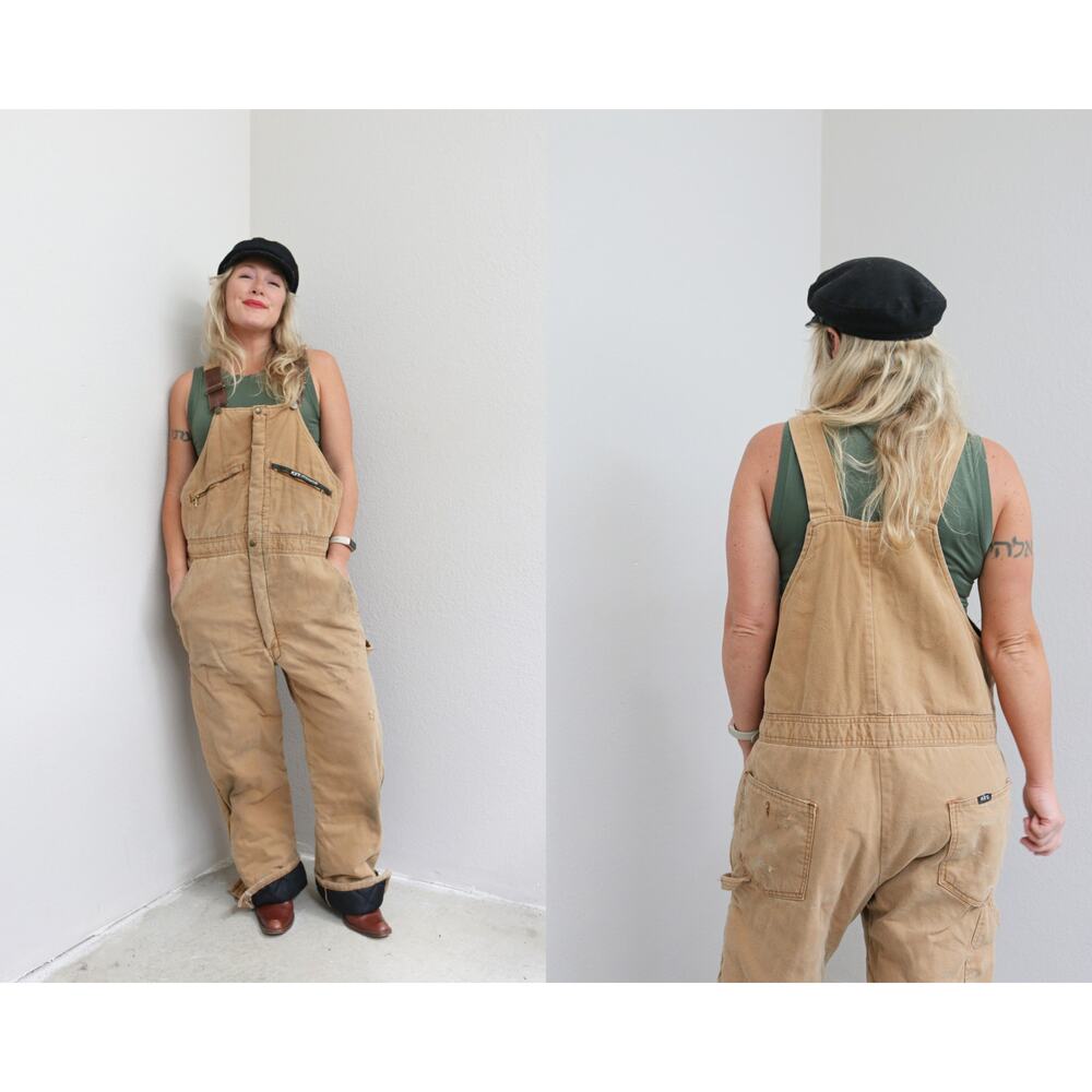 1990's Vintage Key Duck Canvas Work Wear Insulated Bib Overalls ~ Men's MD LG